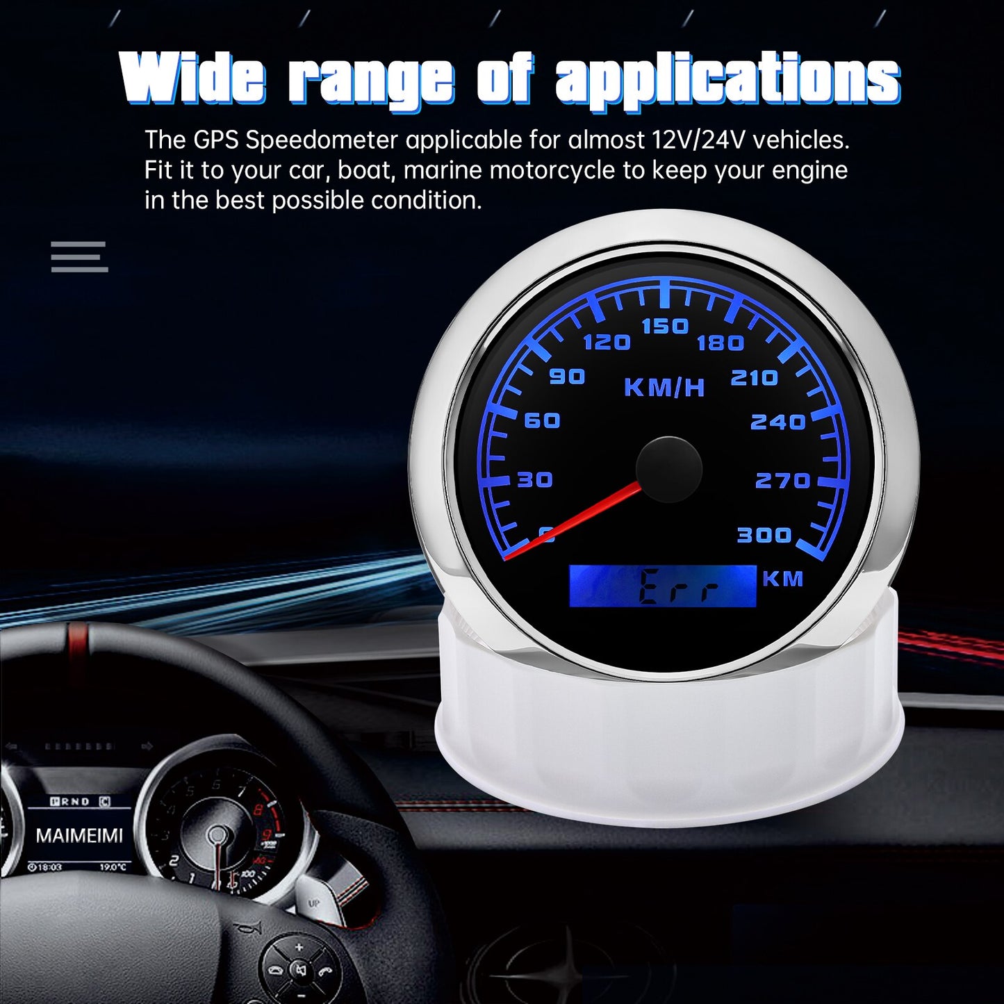 85MM 0-300Km/H GPS Speedometer Gauge 7 Color LED Pointer Speed Odometer Meter For Car Truck Boat Motorcycle With GPS Sensor - KiwisLove