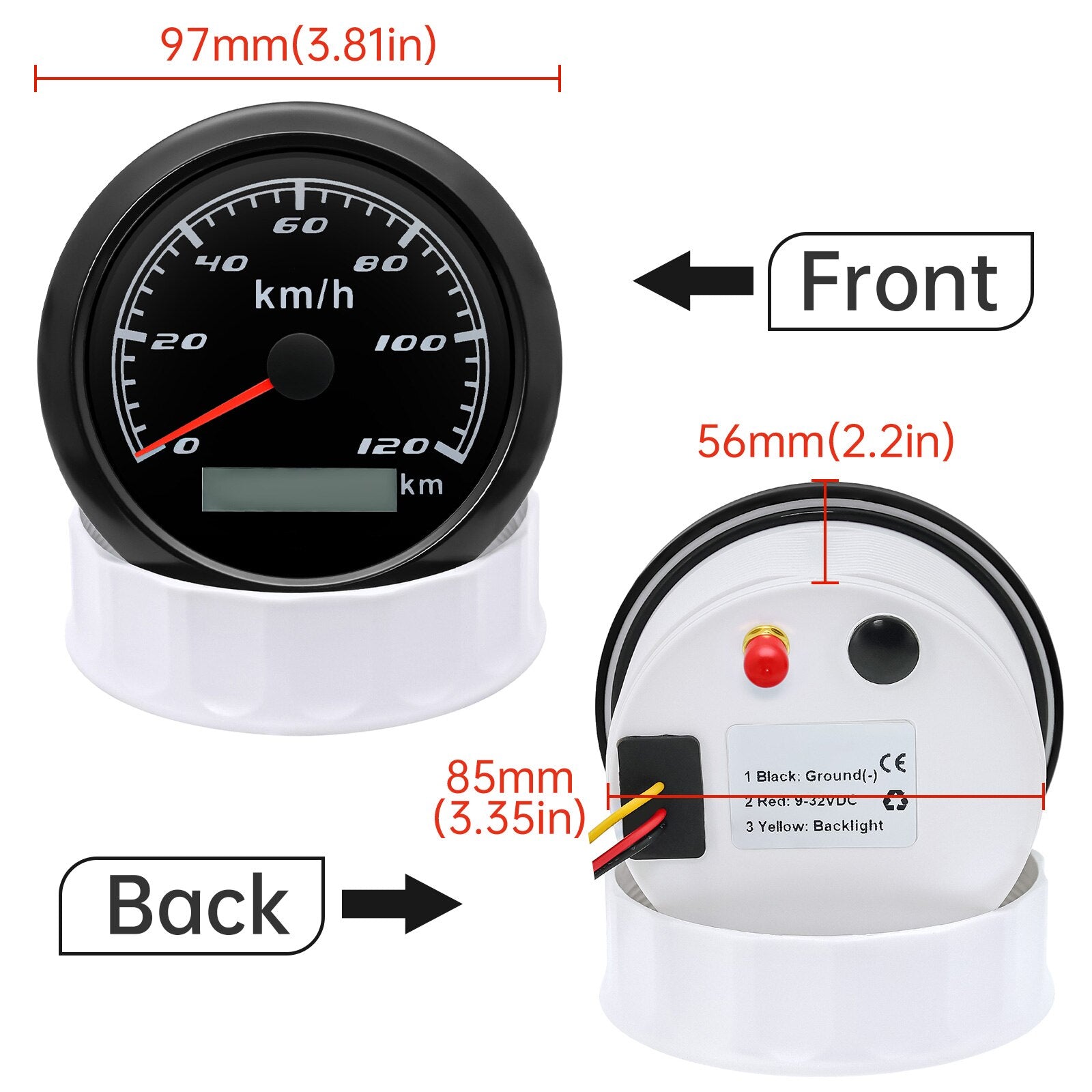 60KMH 120KMH 200KMH 300KMH 85mm GPS Speedometer Gauge with GPS Sensor Antenna Car Gauge speed meters 7 Color Backlight 12V/24V - KiwisLove