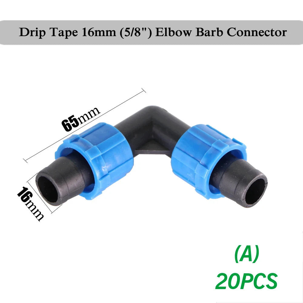 20pcs 16mm 5/8 "Drip Irrigation With Elbow Tee end Plug Threaded Locking Connector Garden Agricultural Water Saving Ho