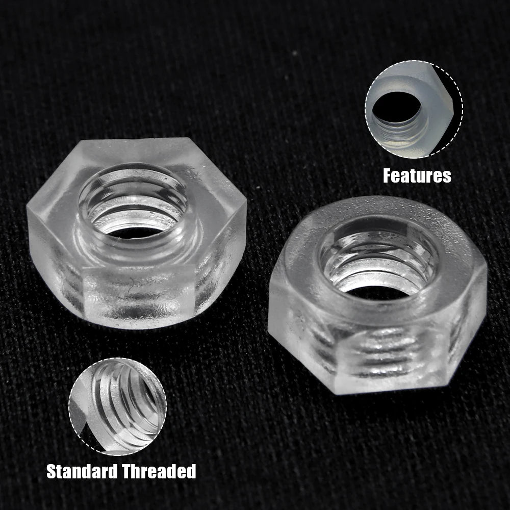 NINDEJIN 10/20pcs Transparent Plastic Hexagon Hex Nut M2 M2.5 M3 M4 M5 M6 M8 M10 Nylon Insulated Acrylic Metric Hexagon Nuts - KiwisLove