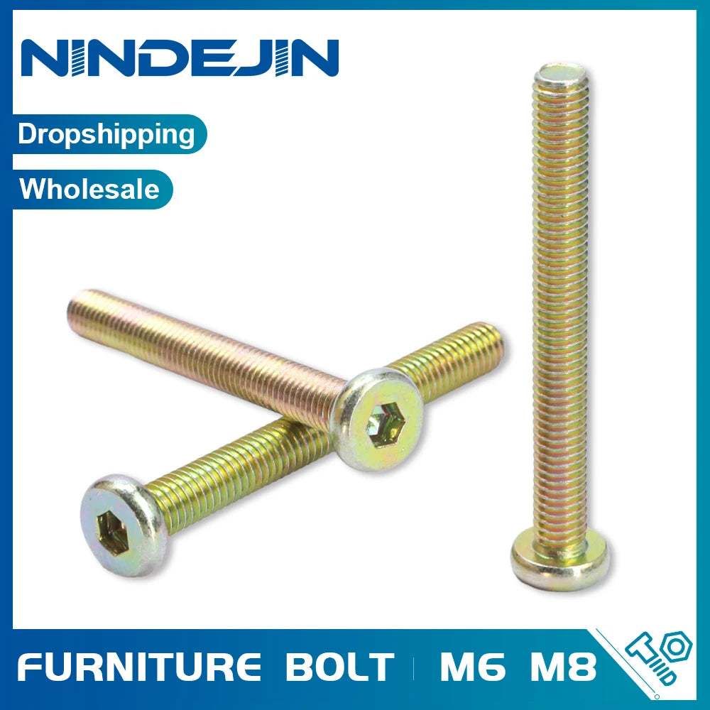 NINDEJIN Flat Head Hex Socket Furniture Bolts M6 M8 Color-zinc Steel Hexagon Furniture Screw Connector Fastener for Cabinet