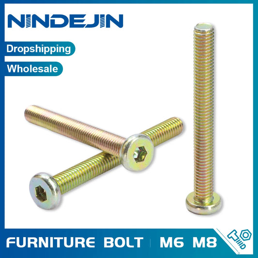 NINDEJIN Flat Head Hex Socket Furniture Bolts M6 M8 Color-zinc Steel Hexagon Furniture Screw Connector Fastener for Cabinet