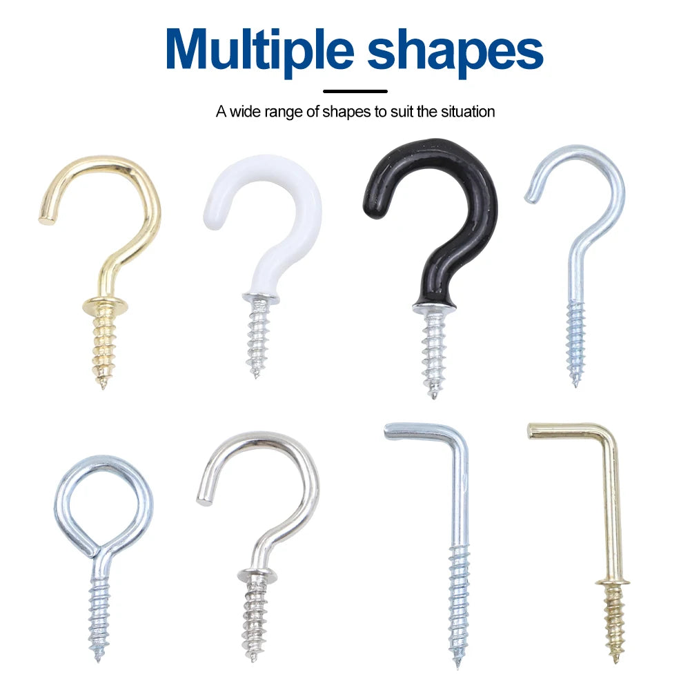 NINDEJIN 66/100/320/340pcs Screw Hook Kitchen Cup Ceiling Hook Kit Eye Screw Bend Hook Kit for Wood Wall Hanging