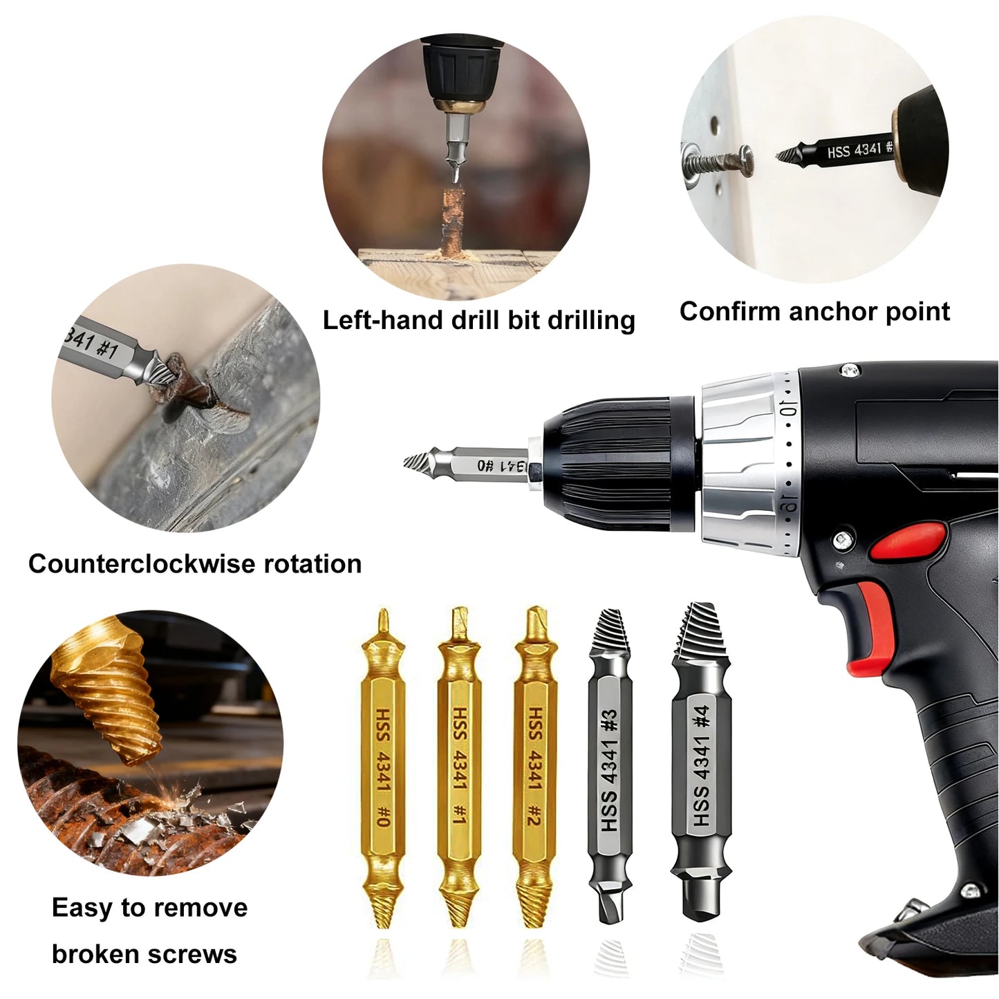 5pcs/set Extractor Double Head Screw Slide Tooth Removal Tool Screwdriver Head Broken Wire Set Damaged Screw Extractor Set