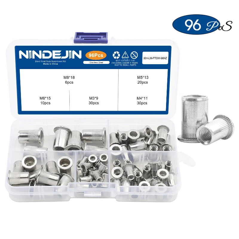NINDEJIN Aluminum Rivet Nut Kit M3 M4 M5 M6 M8 M10 M12 Blind Rivnut Set Stainless Steel Carbon Steel Threaded Insert Nut Kit