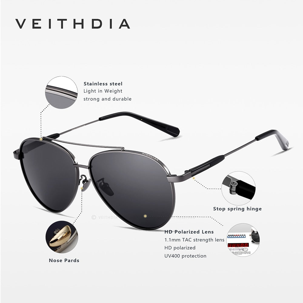 VEITHDIA Brand Sports Men Sunglasses Polarized UV400 Lens Outdoor Driving Eyewear Stainless Steel Sun Glasses For Male V2844 - KiwisLove
