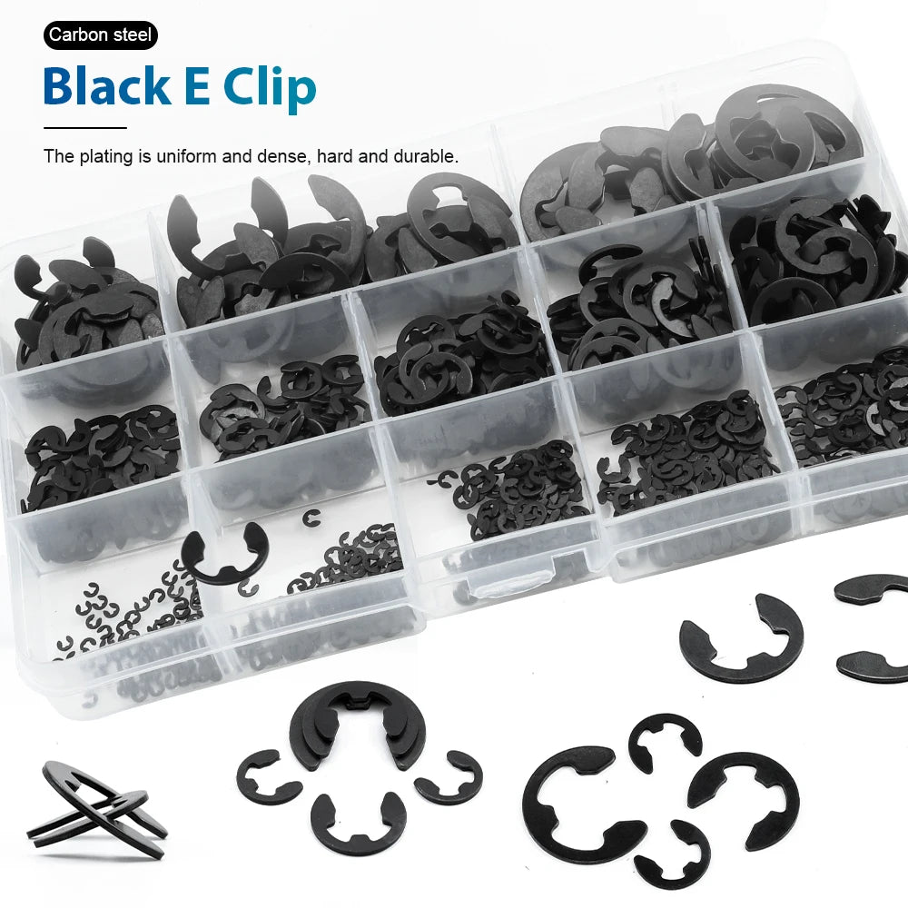 NINDEJIN E Clip Set 395pcs 810pcs M1.2-M15 Black Carbon Steel E-clip Assortment Kit External Retaining Clips Circlip Washer - KiwisLove