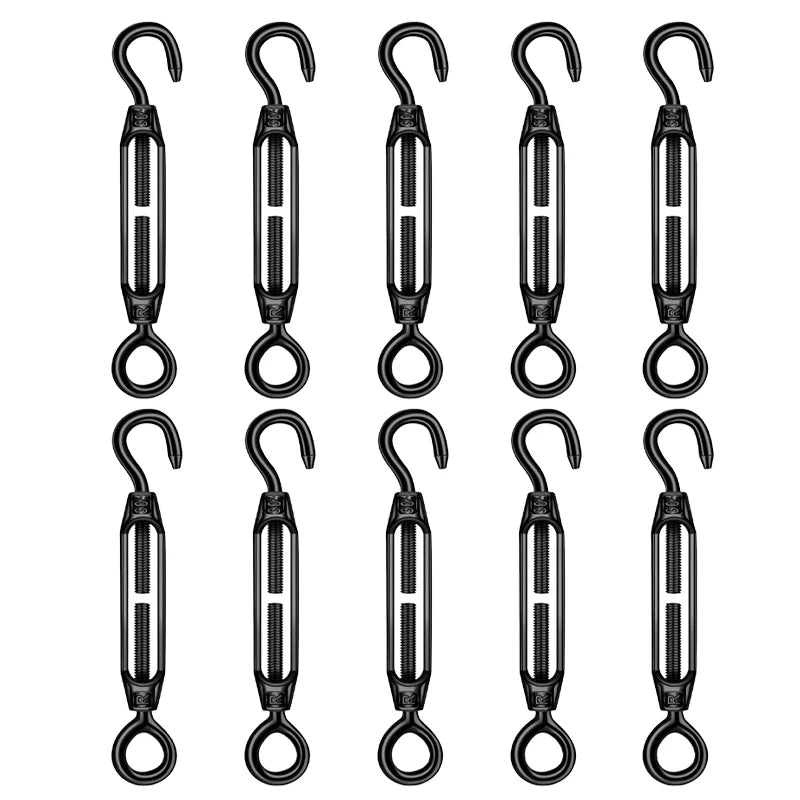 Black M4 Eye and Hook Turnbuckle 304 Stainless Steel Wire Rope Tension Device Shading Net Tarpaulin Installation Flange Bolt