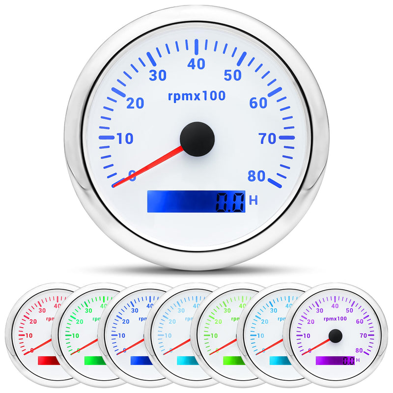 HD 85mm Tachometer With LCD Hourmeter 7 Color Backlight Tacho Gauge 3000 4000 6000 7000 8000 RPM For Marine Boat Car 12V/24V - KiwisLove