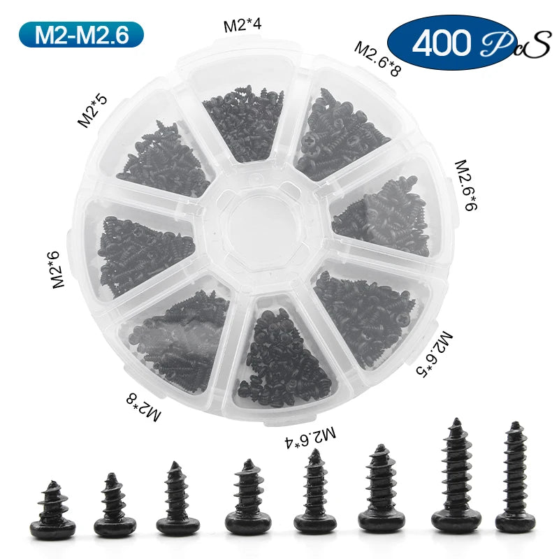 NINDEJIN Phillips Micro Screw Kit M1 M1.2 M1.4 M1.7 M2 Carbon Steel Electronic Small Tapping Screw Set for Glasses Phone Watches