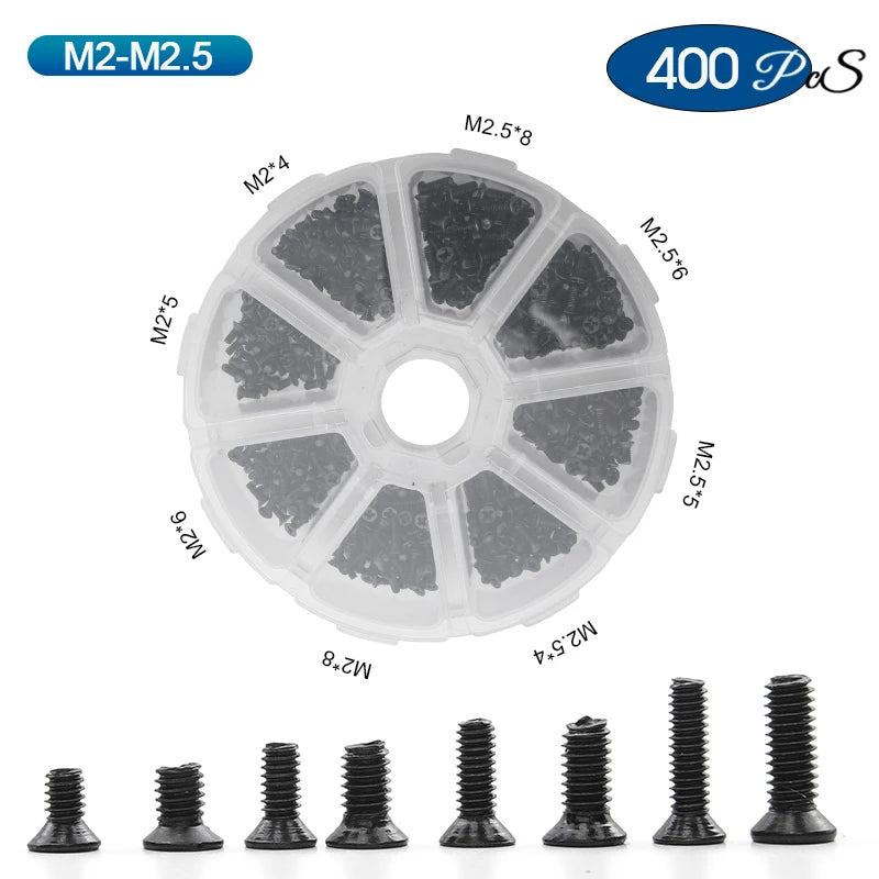 NINDEJIN Cross Phillips Mini Laptop Screw Set M1 M1.2 M1.4 M1.7 M2 M2.5 Black Micro Electronic Screw Kit for Computer Phone