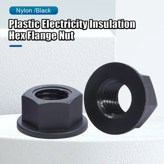 NINDEJIN 10/50pcs Plastic Nylon Insulation Hexagonal Flange Nut M3 M4 M5 M6 M8 M10 M12 Black Hex Flange Nut - KiwisLove