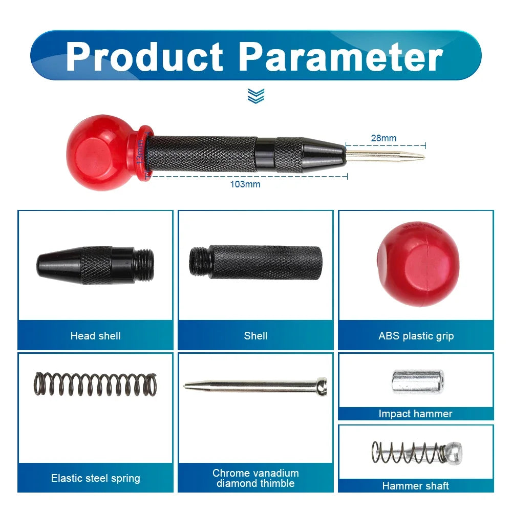 NINDEJIN Automatic Center Punch 1pc Spring Loaded Hole Center Punch Wood Metal Hole Marking Adjustable Impact Puncher - KiwisLove