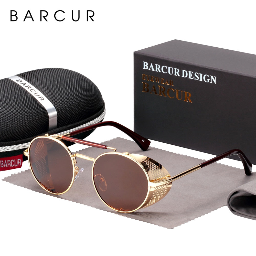 BARCUR Polarized Steampunk Round Sunglasses Men Retro Sun Glasses For Women Vintage Style - KiwisLove