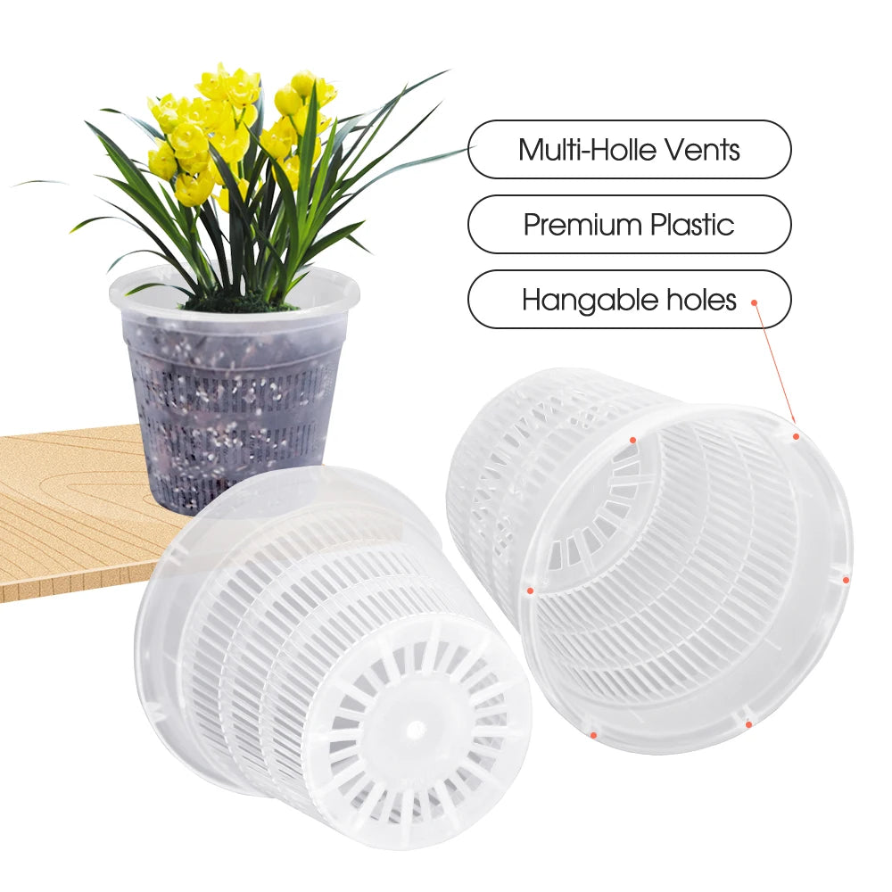 5/10PCS Clear Plastic Orchid Pots with Holes Breathable Slotted Planter for Home Decoration Garden Flower Basket Indoor Outdoor
