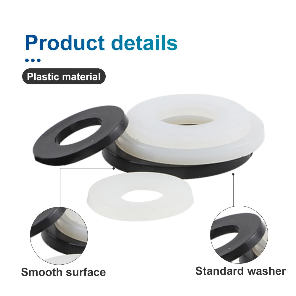 NINDEJIN 465pcs Black White Nylon Washers Assortment Kit M2 M2.5 M3 M4 M5 M6 M8 M10 M12 M14 M16 Plastic Plain Flat Washer Set - KiwisLove