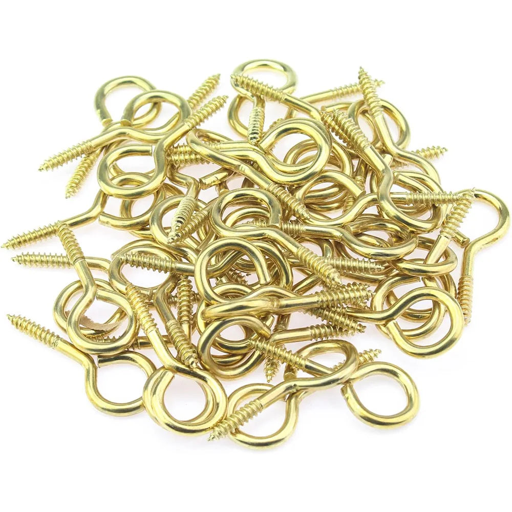 10-50pcs Screw Eyes Brass Plated 1# 2# 3# 4# 5# 6# 8# 10# Eyelets Screw Hooks for Hanging Crafts Decoration DIY Jewelry Making - KiwisLove