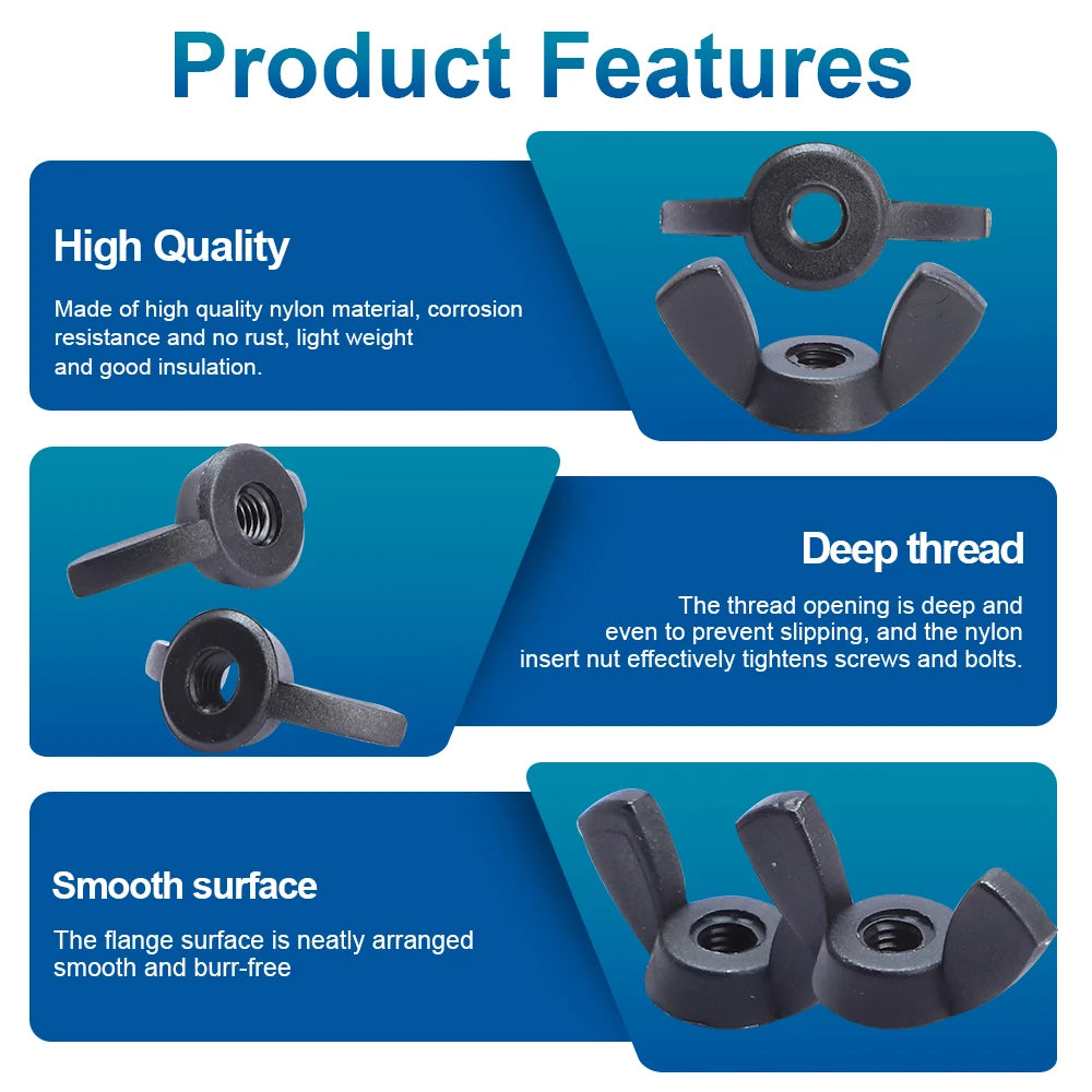 NINDEJIN 10/50pcs Plastic Nylon Insulation Hexagonal Flange Nut M3 M4 M5 M6 M8 M10 M12 Black Hex Flange Nut - KiwisLove