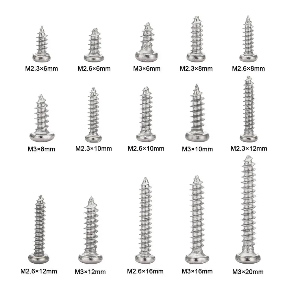 NINDEJIN 450pcs Ni-plated Cross Recessed Round Pan Head Tapping Screw set M2.3 M2.6 M3 Carbon Steel micro Screws assortment kit
