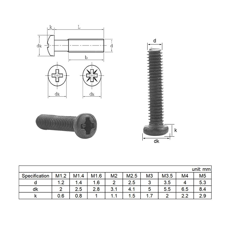650pcs Cross Recessed Round Pan Head Machine Screws Set M1.4 M1.7 M2 M2.5 M3 Mini Screw laptop computer screw Phillips Screw Kit
