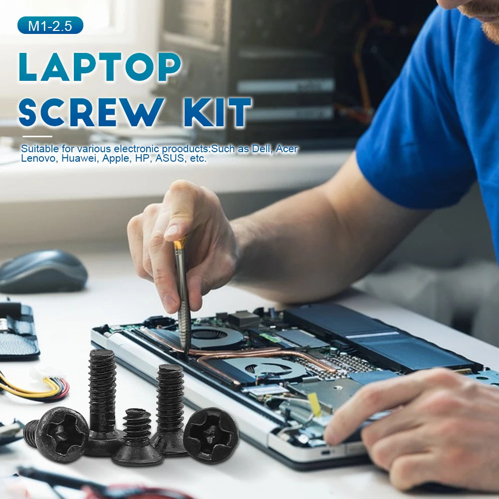 NINDEJIN Cross Phillips Mini Laptop Screw Set M1 M1.2 M1.4 M1.7 M2 M2.5 Black Micro Electronic Screw Kit for Computer Phone