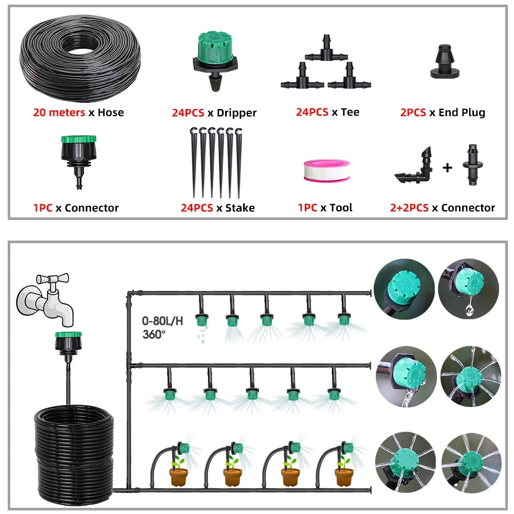 5-50m  Garden Watering Timer Green Drip Irrigation System Adjustable Sprinklers Phone Remote Controller