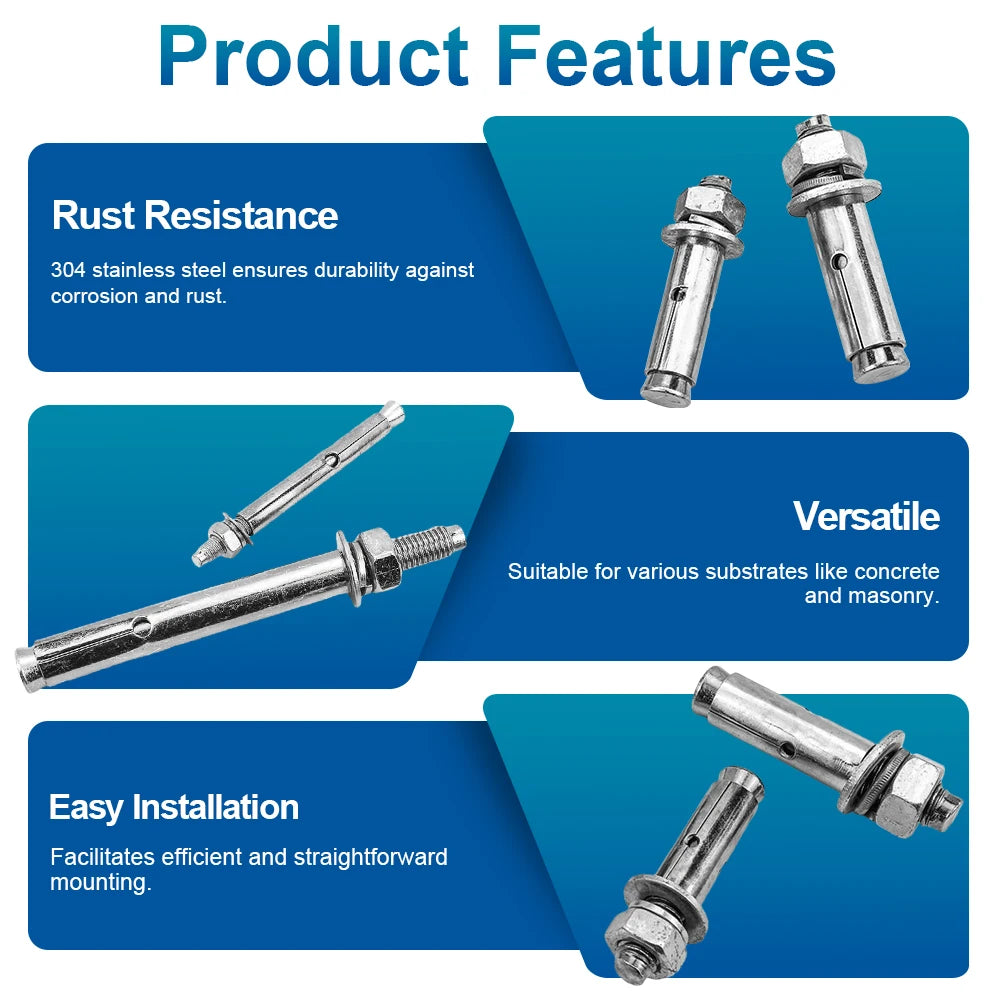 NINDEJIN External Hex Expansion Bolt M6 M8 M10 M12 M14 M16 304 Stainless Steel Expansion Screw Bolts Sleeve Anchor for Concrete