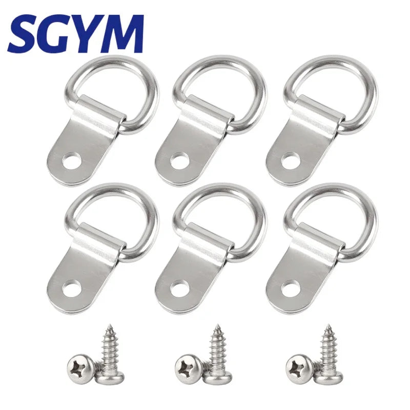 6/8pcs 5*22mm 304 Stainless Steel D Ring Picture Hangers with Screws D Ring Hanging Single Hole D Anchors Hooks