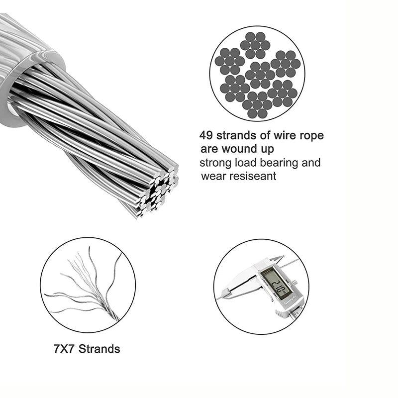 SGYM 73PCS/Set 100 Meter Steel PVC Coated Flexible Wire Rope Soft Cable Transparent Stainless Steel Clothesline Diameter 2mm Kit