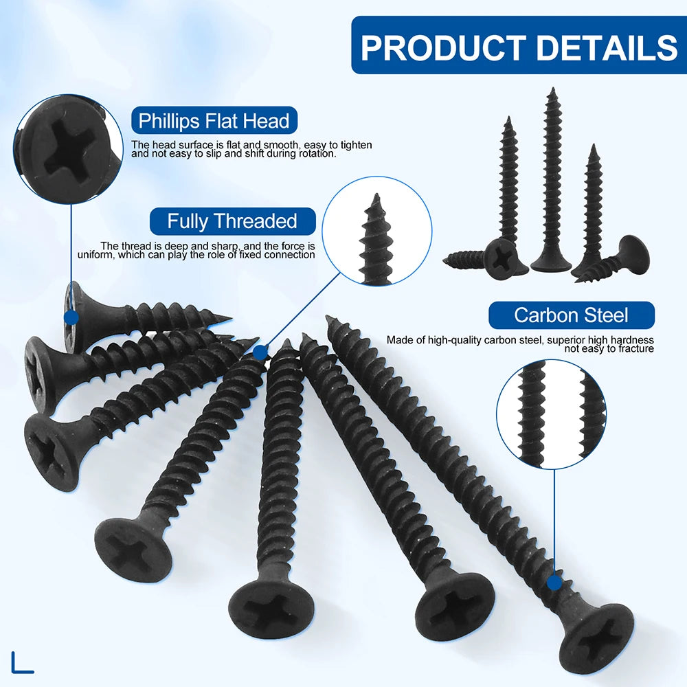 NINDEJIN 282pcs Drywall Screws Kit M3.5 Self Tapping Screws Set with Phillips Screwdriver Bits for Drywall Sheetrock, Wood