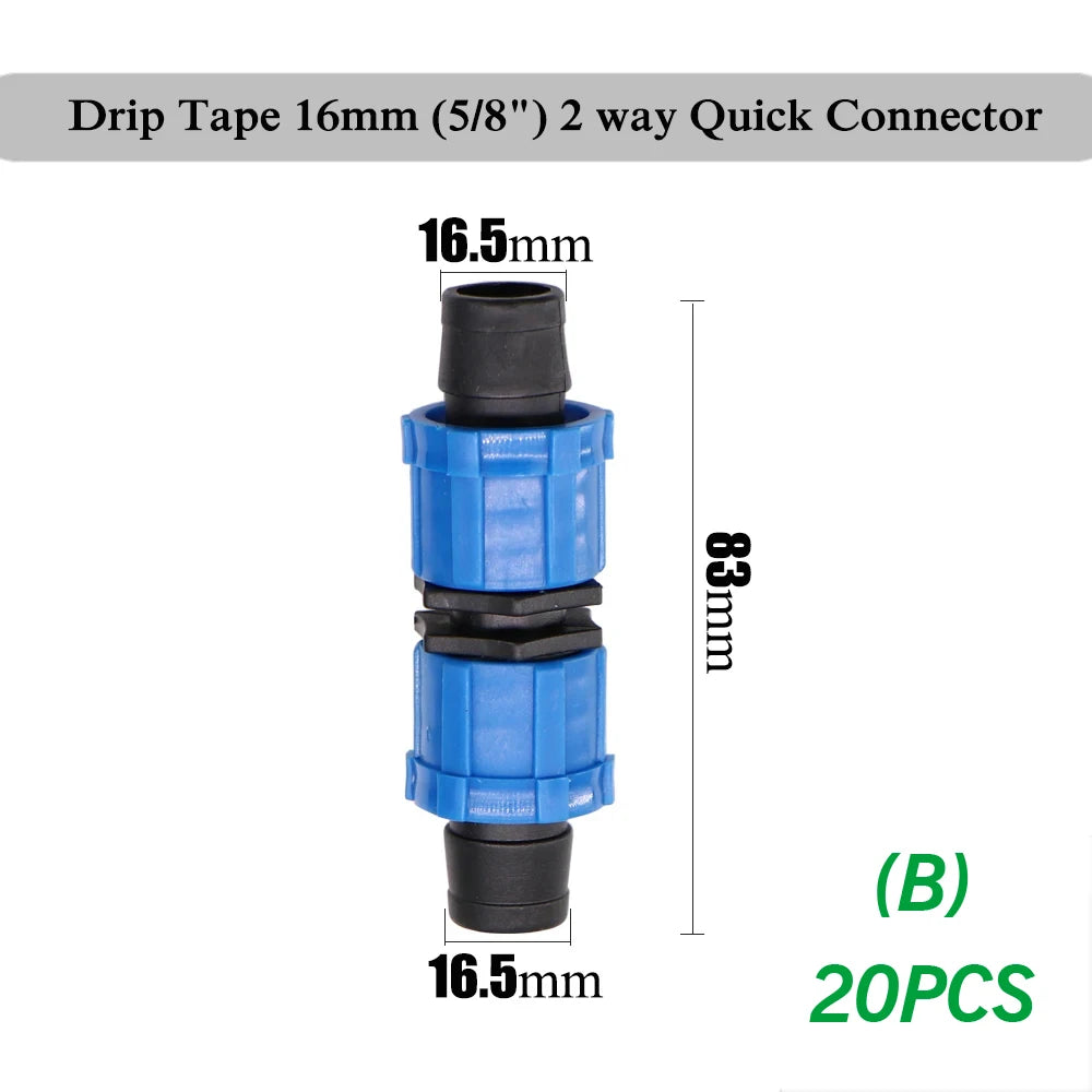 20pcs 16mm 5/8 "Drip Irrigation With Elbow Tee end Plug Threaded Locking Connector Garden Agricultural Water Saving Ho
