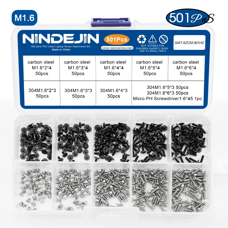 NINDEJIN Laptop Computer Screw Kit with Nut M1.6 M2 M2.5 M3 Ultra Thin Head Notebook Laptop Screw Set for Samsung HP Dell Lenovo