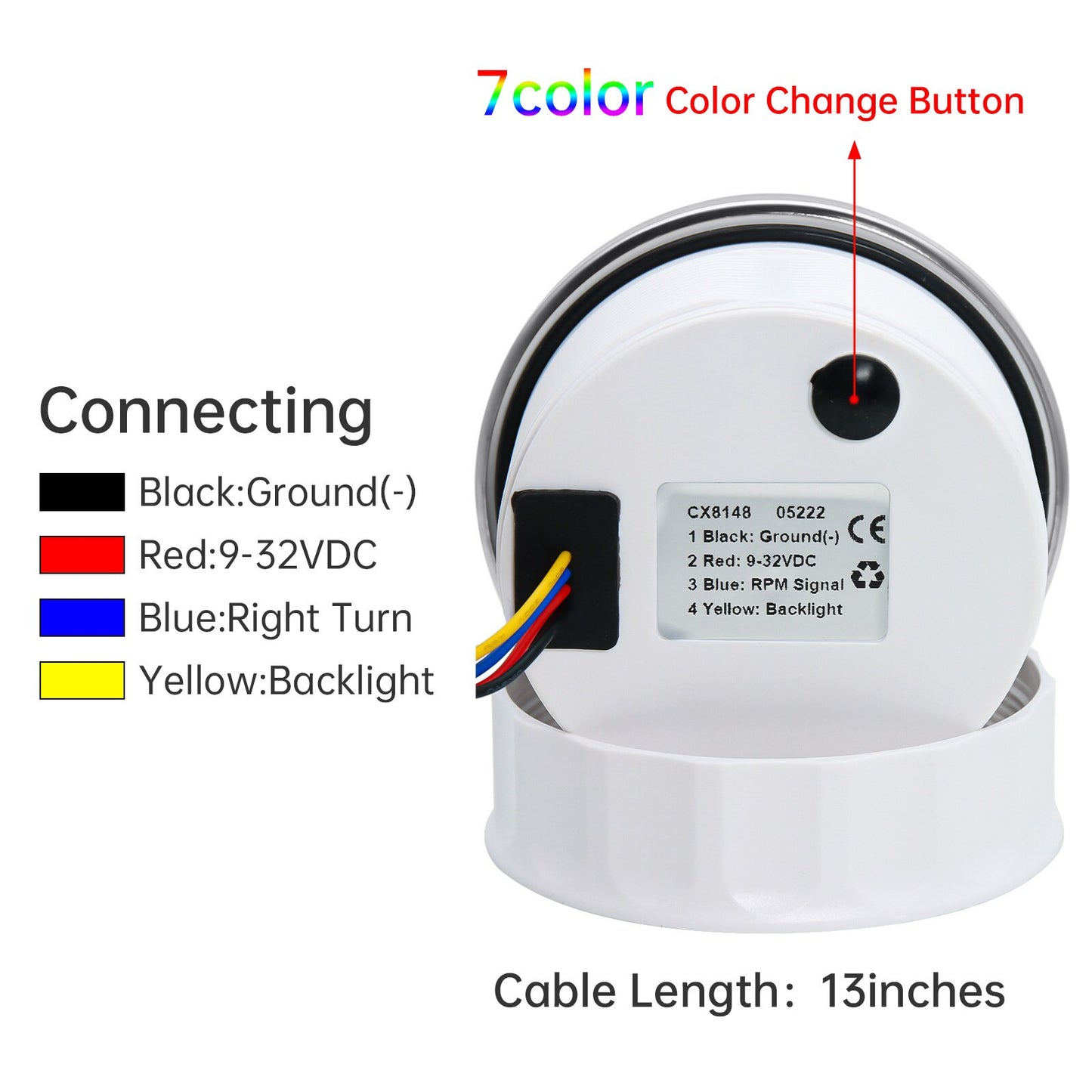 4000 6000 8000 RPM Tachometer Tacho Meter Gauge Hourmeter 7 Colors Backlight 12V/24V 85mm Toerenteller Hour Meter Sensor M16 M18 - KiwisLove