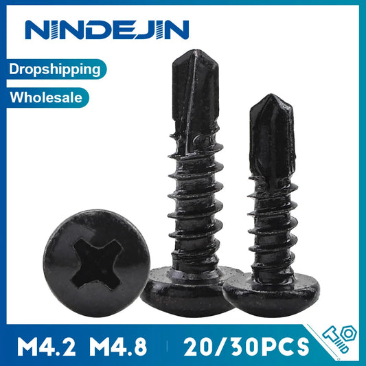 20/30pcs Phillips Round Head Self Drilling Screw Black Zinc Stainless Steel M4.2 M4.8 #8 Pan Head Tapping Screw for Sheet Metal