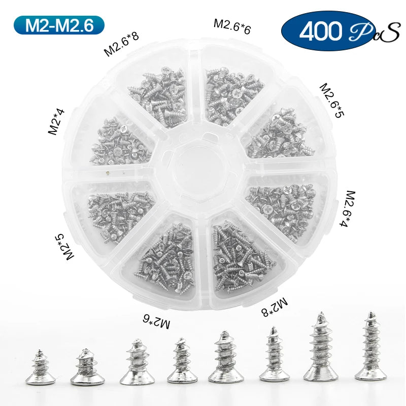 NINDEJIN Phillips Micro Screw Kit M1 M1.2 M1.4 M1.7 M2 Carbon Steel Electronic Small Tapping Screw Set for Glasses Phone Watches