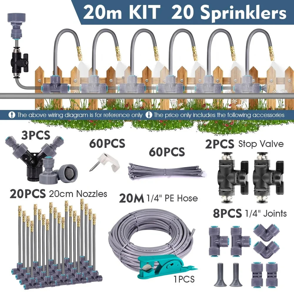 5-30m 1/4″ 4/6mm Garden Misting Cooling System 360° Bendable Nozzle Atomizer Sprayer Slip Lock Joint Outdoor  Plant Irrigation