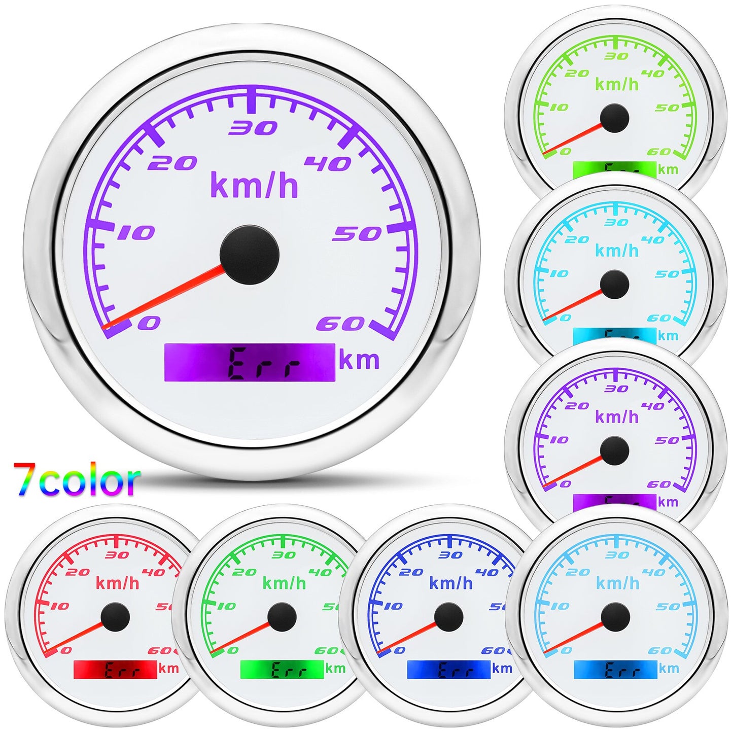 HD 12V 24V 85mm GPS Speedometer Gauge with GPS Antenna 120kmh 60kmh 30kmh 7 Color Backlight Speed Odometer Meter for Car Boat - KiwisLove
