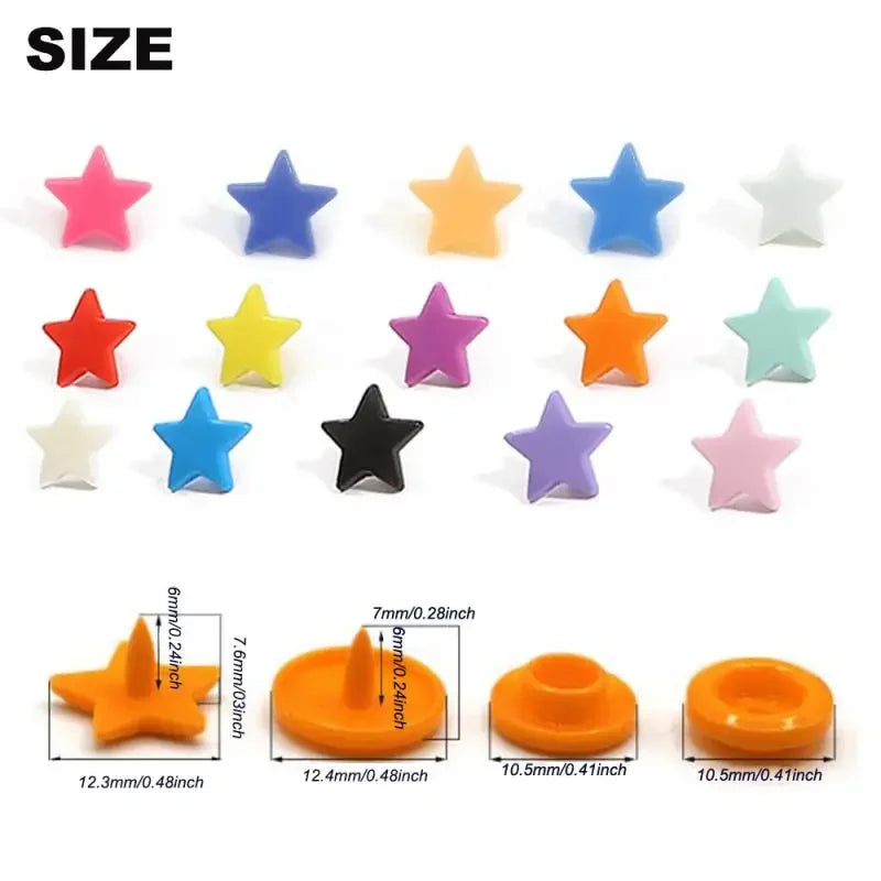 25-100sets Star Shape T5 Plastic Snap Buttons For Clothing DIY Garment Press Stud Fasteners Used to diapers/Bibs/Bags/Folder/
