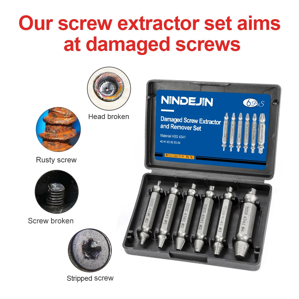 NINDEJIN 4/5/6pcs Damaged Screw Extractor Drill Bit Extractor Drill Set Broken Speed Out Bolt Extractor Bolt Stud Remover Tool - KiwisLove
