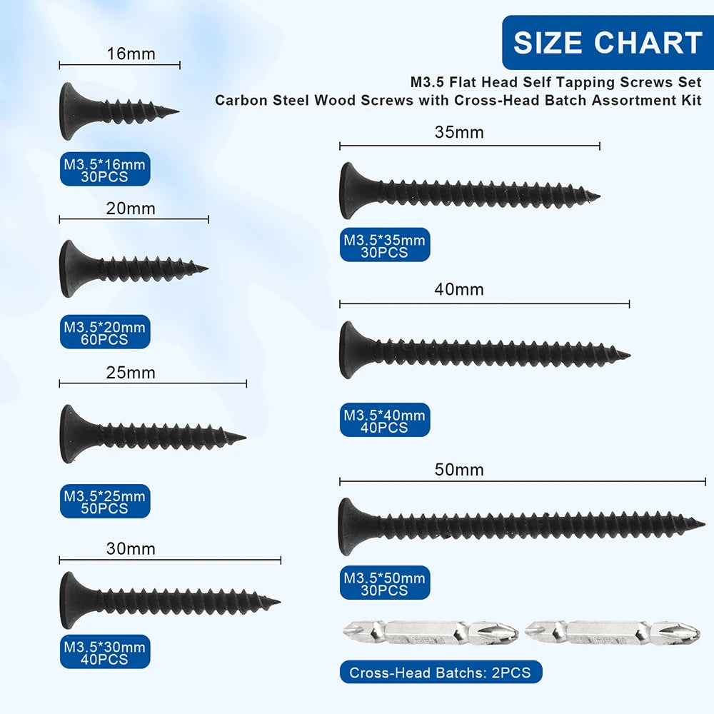 NINDEJIN 282pcs Drywall Screws Kit M3.5 Self Tapping Screws Set with Phillips Screwdriver Bits for Drywall Sheetrock, Wood