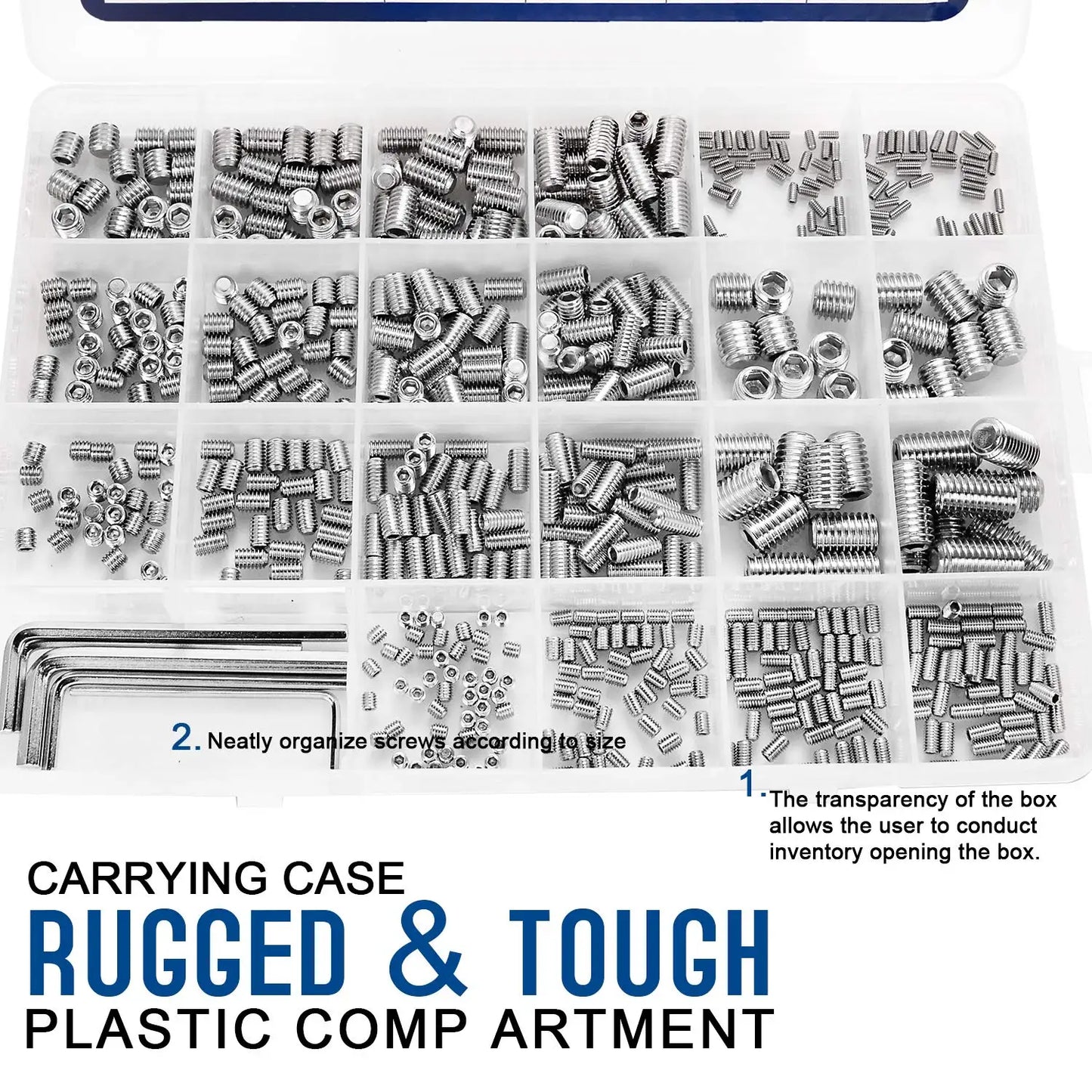 666pcs Hexagon Socket Flat Point Set Screw Stainless Steel Grub Screw Kit M2 M3 M4 M5 M6 M8 Headless Screw Assortment Kit