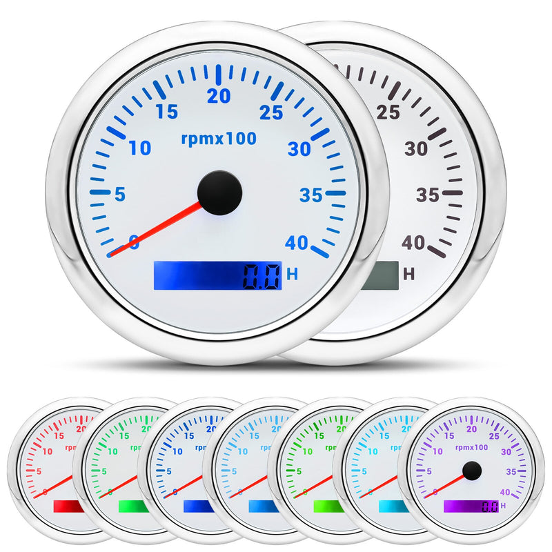 HD 85mm Tachometer With LCD Hourmeter 7 Color Backlight Tacho Gauge 3000 4000 6000 7000 8000 RPM For Marine Boat Car 12V/24V - KiwisLove