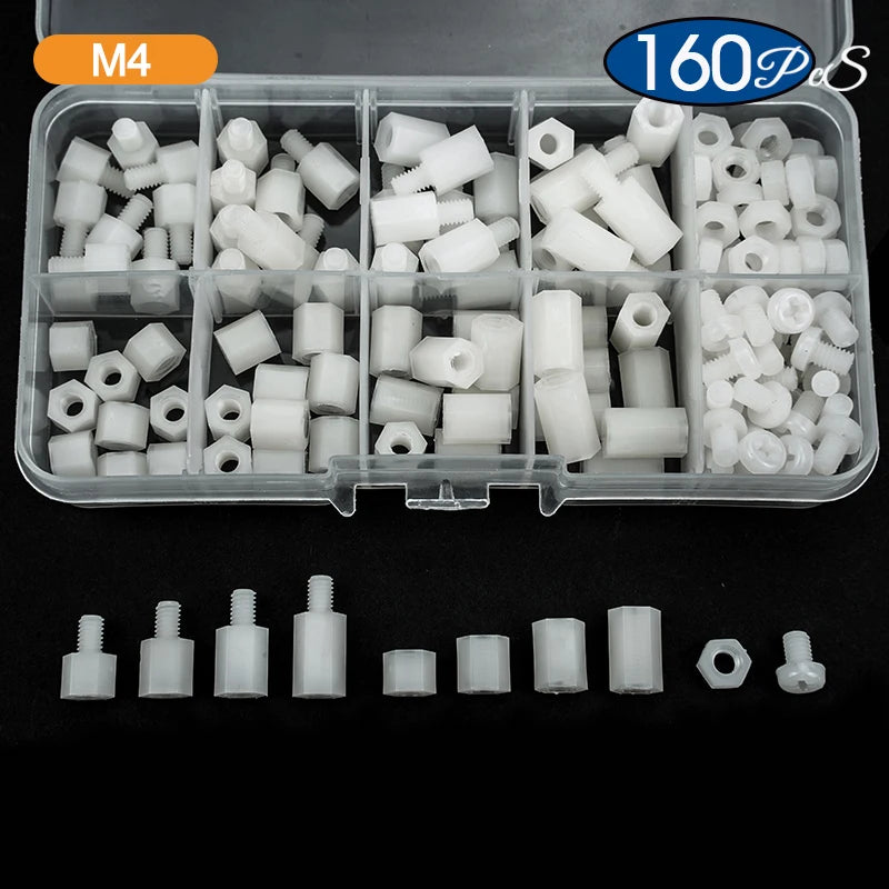 NINDEJIN Nylon Hex Standoff Male Female Plastic Standoff Spacer Assortment Kit Insulation White Nylon Motherboard PCB Standoff