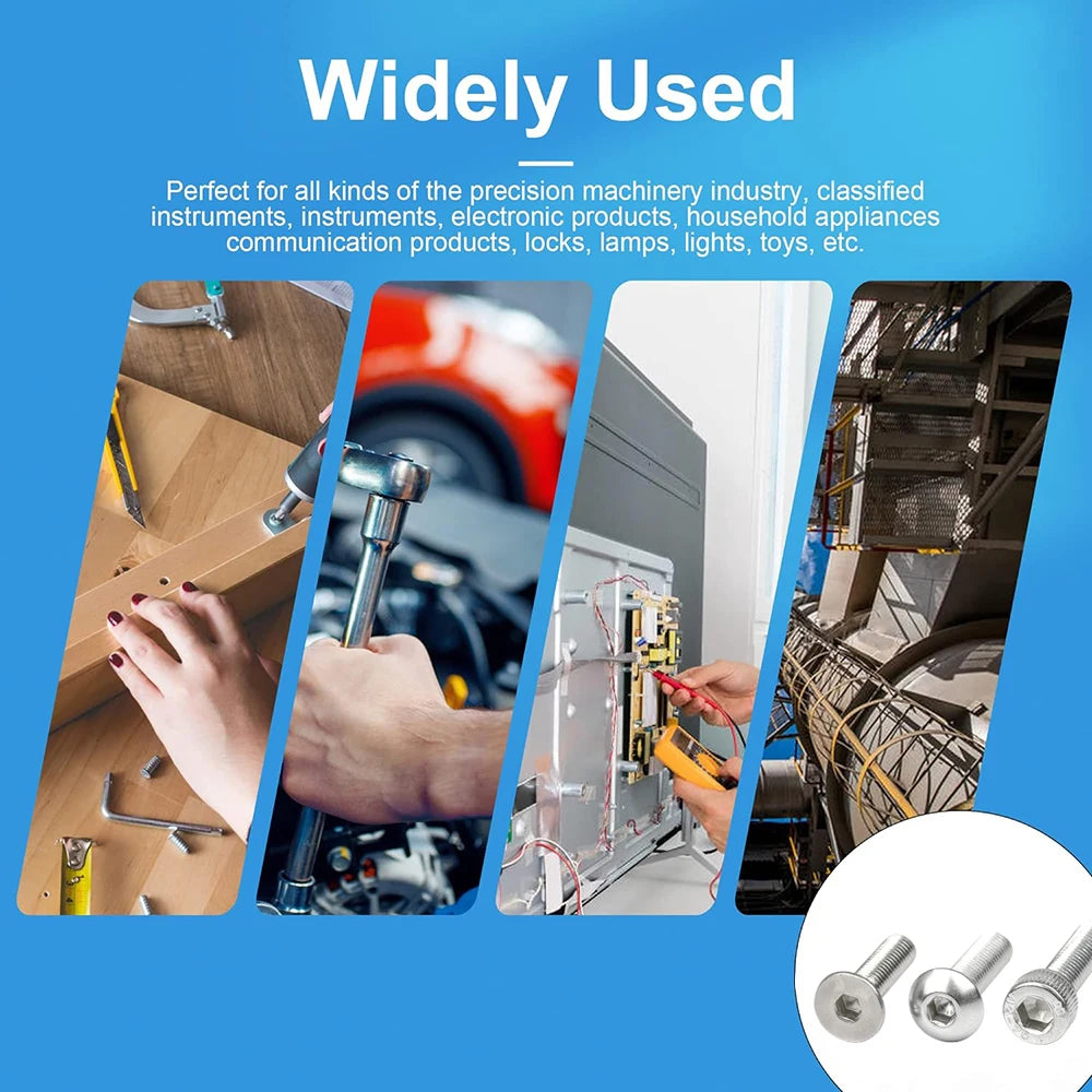 NINDEJIN 580Pcs/Set Hex Socket Cap Head Screw Nut Set Stainless Steel M2 M3 M4 M5 Hexagon Flat Round Cap Head Screw Assorted Kit