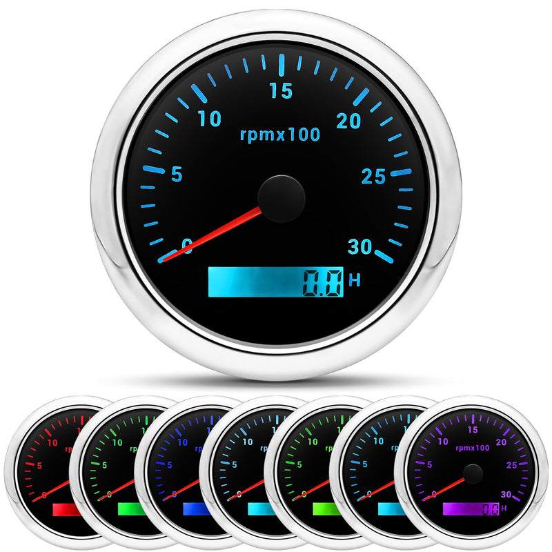 HD 85mm Tachometer With LCD Hourmeter 7 Color Backlight Tacho Gauge 3000 4000 6000 7000 8000 RPM For Marine Boat Car 12V/24V - KiwisLove