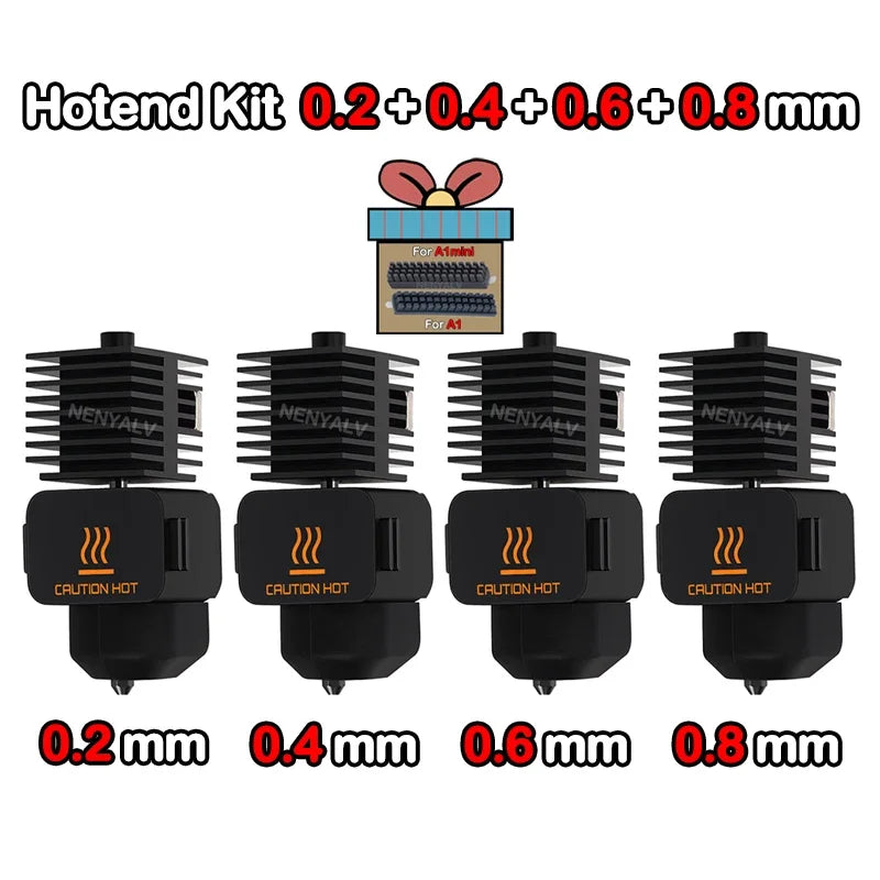 Hotend For Bambu Lab A1 mini Assembly Hotend Kit 0.2 0.4 0.6 0.8MM Replaceable Nozzle For 3D printer Bamboo Lab A1/A1 mini