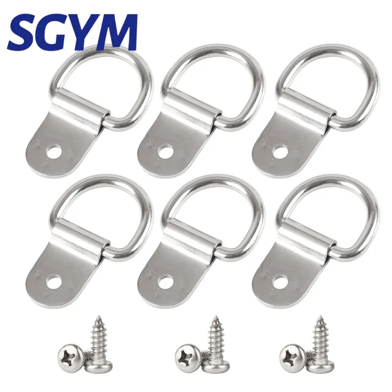 SGYM 6*30mm 304 Stainless Steel D Ring 1/4‘’Hangers with Screws D Ring Hanging Single Hole Surface Mount Tie Down Anchors Hook