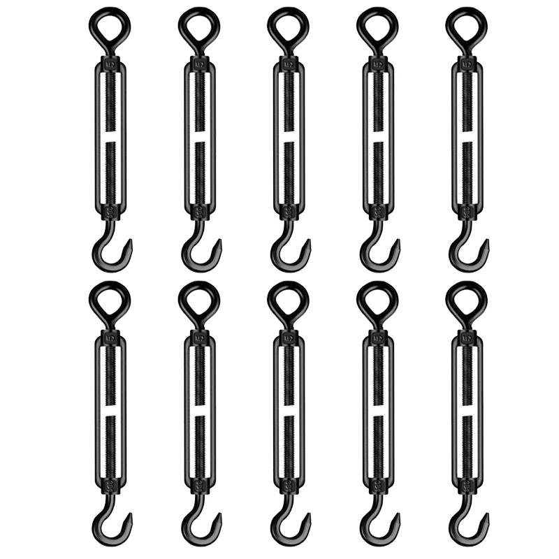 6/10pcs Stainless Steel 304 Adjust Chain Rigging Black Hooks & Eye Turnbuckle M5 Wire Rope Tension Device Line