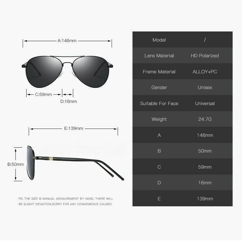 AORON Men Polarized Sunglasses Classic Pilot Glasses Brand Goggoles UV400 Protection Metal Frame - KiwisLove