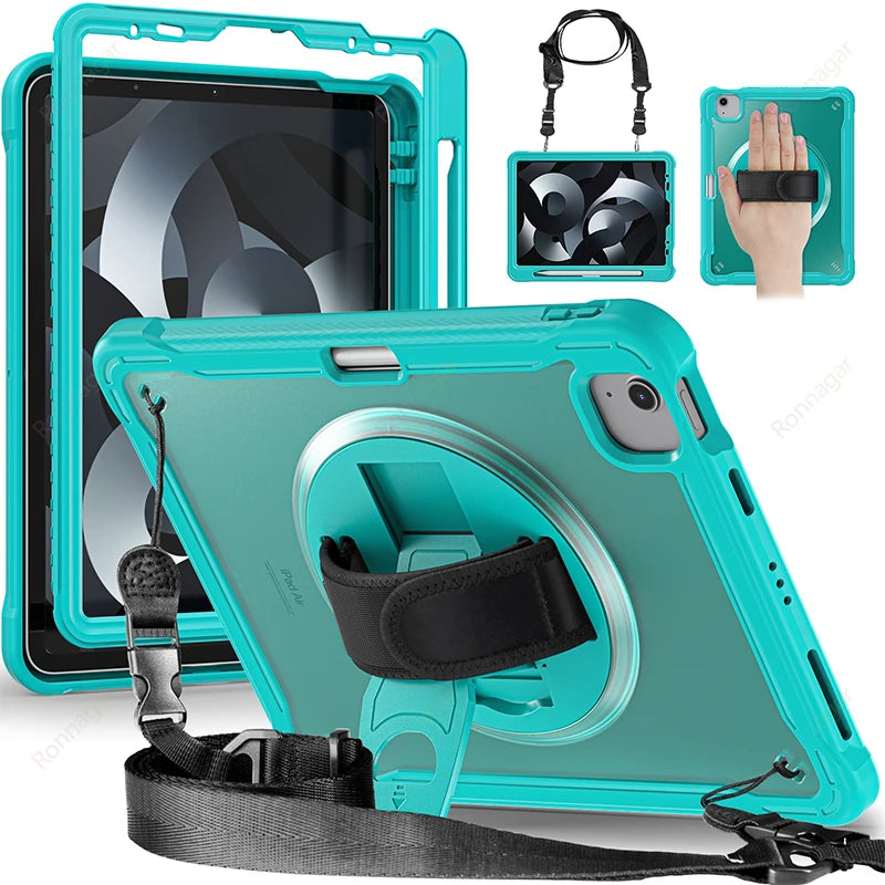 Heavy Duty Case for iPad Pro 11 Inch M1 M2 iPad Pro 12.9 Case iPad7 8 9th 10.2 10th Air4 5 10.9 5/ 6th 9.7 Cover Shoulder strap